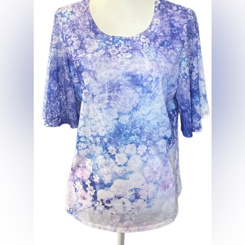 Concepts Blue and Purple Graphic Short Sleeve Blouse